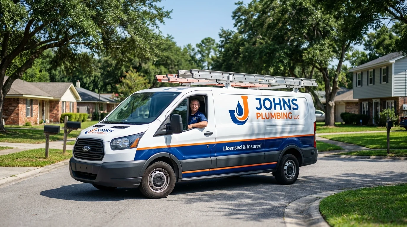 Johns Plumbing LLC service van in Livonia, NY