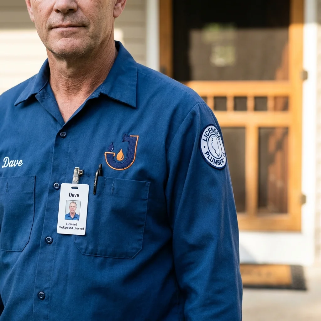 Licensed plumber showing ID badge in Livonia, NY